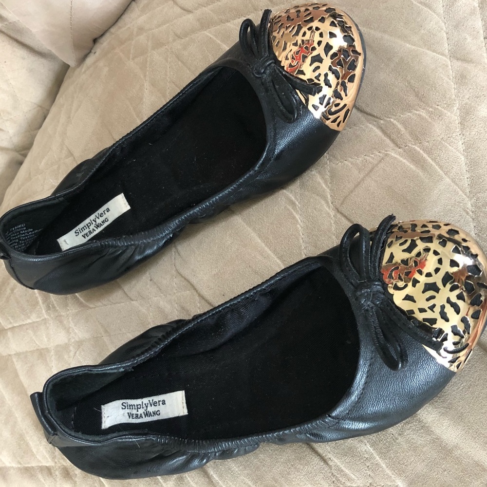 Simply Vera Wang black flats with golden toe